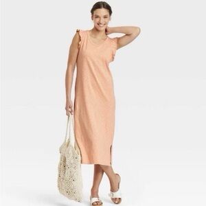 Universal Thread Coral Dress Ruffle Sleeve XL Side Slit Maxi Midi Womens